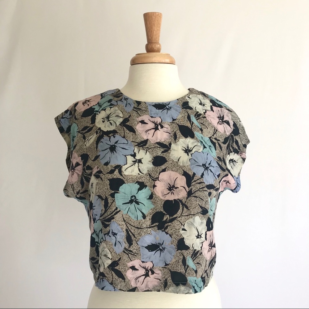 Vtg Synari Boxy Cropped Top Floral 2P